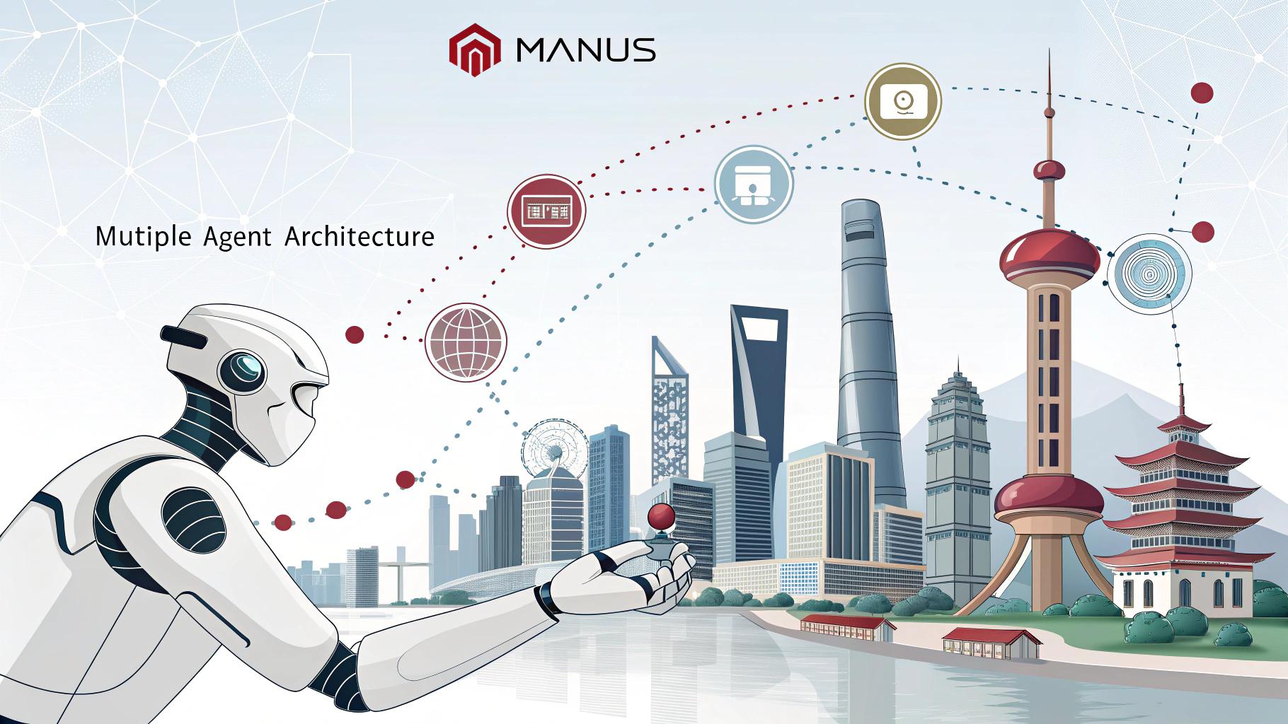 Manus KI-Agent Illustration mit Datenströmen
