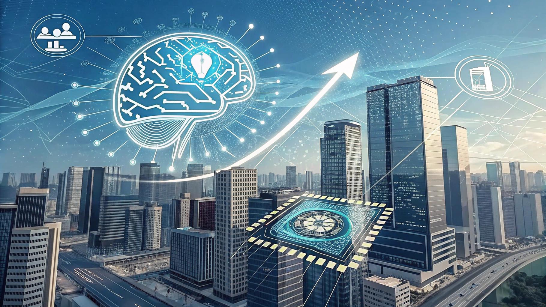 Futuristische Technologielandschaft mit KI-Integration